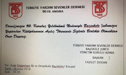 TYSD Başiskele Şubemizden Kütüphane Açılışı