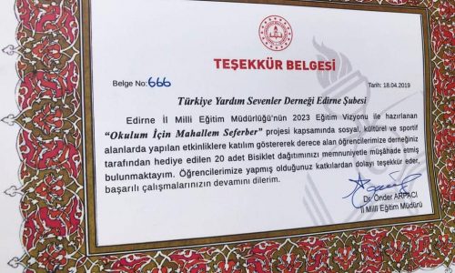 TYSD Edirne Şubemizden Çocuklarımıza 23 Nisan Hediyesi