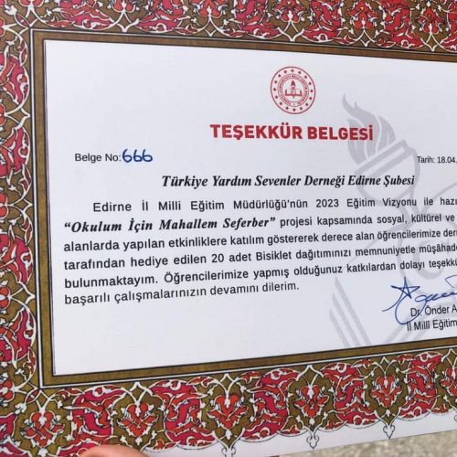 TYSD Edirne Şubemizden Çocuklarımıza 23 Nisan Hediyesi