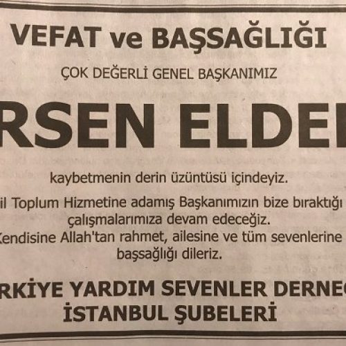 TYSD Genel Merkezi ve 133 Şubemizin Acı Kaybımız