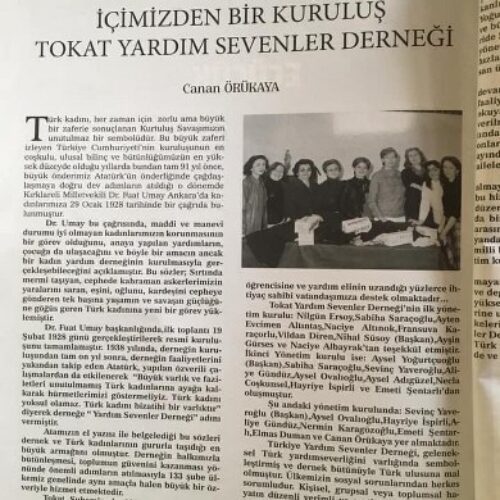 TYSD Tokat Şubemiz Kümbet Dergisinde