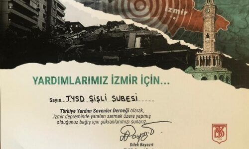 TYSD Genel Merkezimizin İzmir Depremi Yardımları İçin Teşekkür Kartları