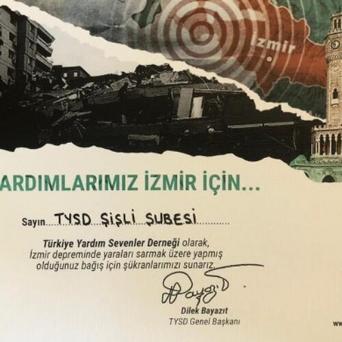 TYSD Genel Merkezimizin İzmir Depremi Yardımları İçin Teşekkür Kartları