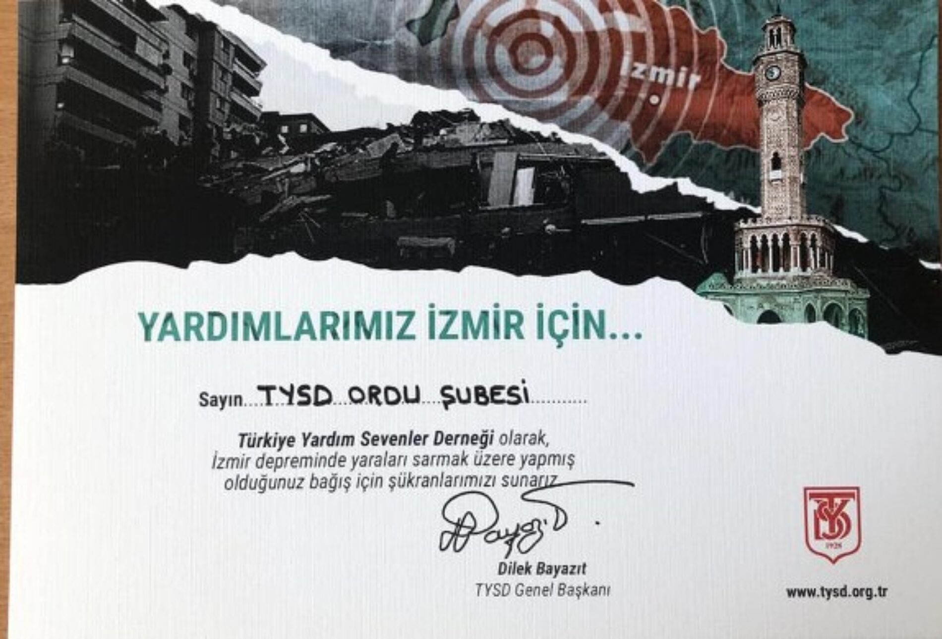 TYSD Genel Merkezimizin “Yardımlar İzmir İçin” Kampanyası Devam Etmektedir