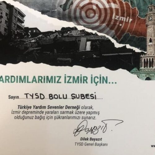 TYSD Genel Merkezimizin İzmir Depremi Yardımları İçin Teşekkür Kartları