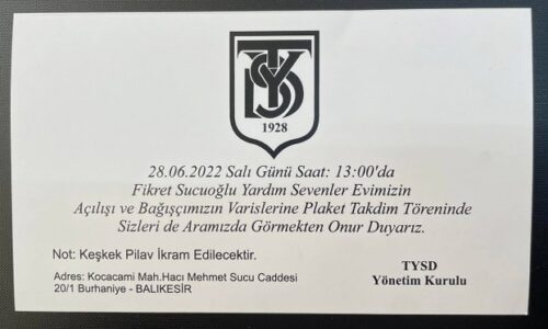 TYSD Burhaniye Şubemiz Gerçekleştirecekleri Törenlerine Herkesi Beklemektedir