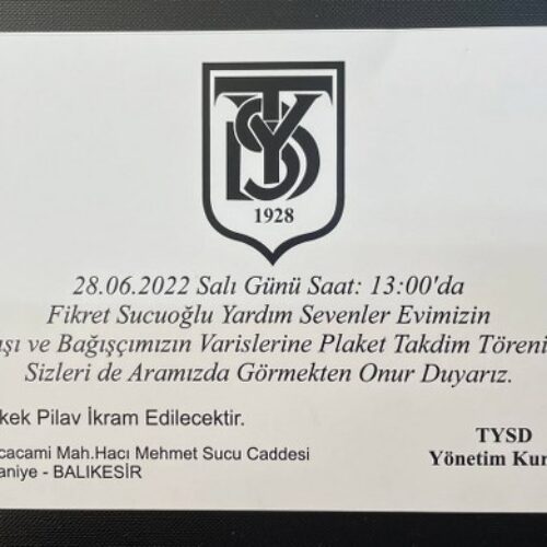 TYSD Burhaniye Şubemiz Gerçekleştirecekleri Törenlerine Herkesi Beklemektedir