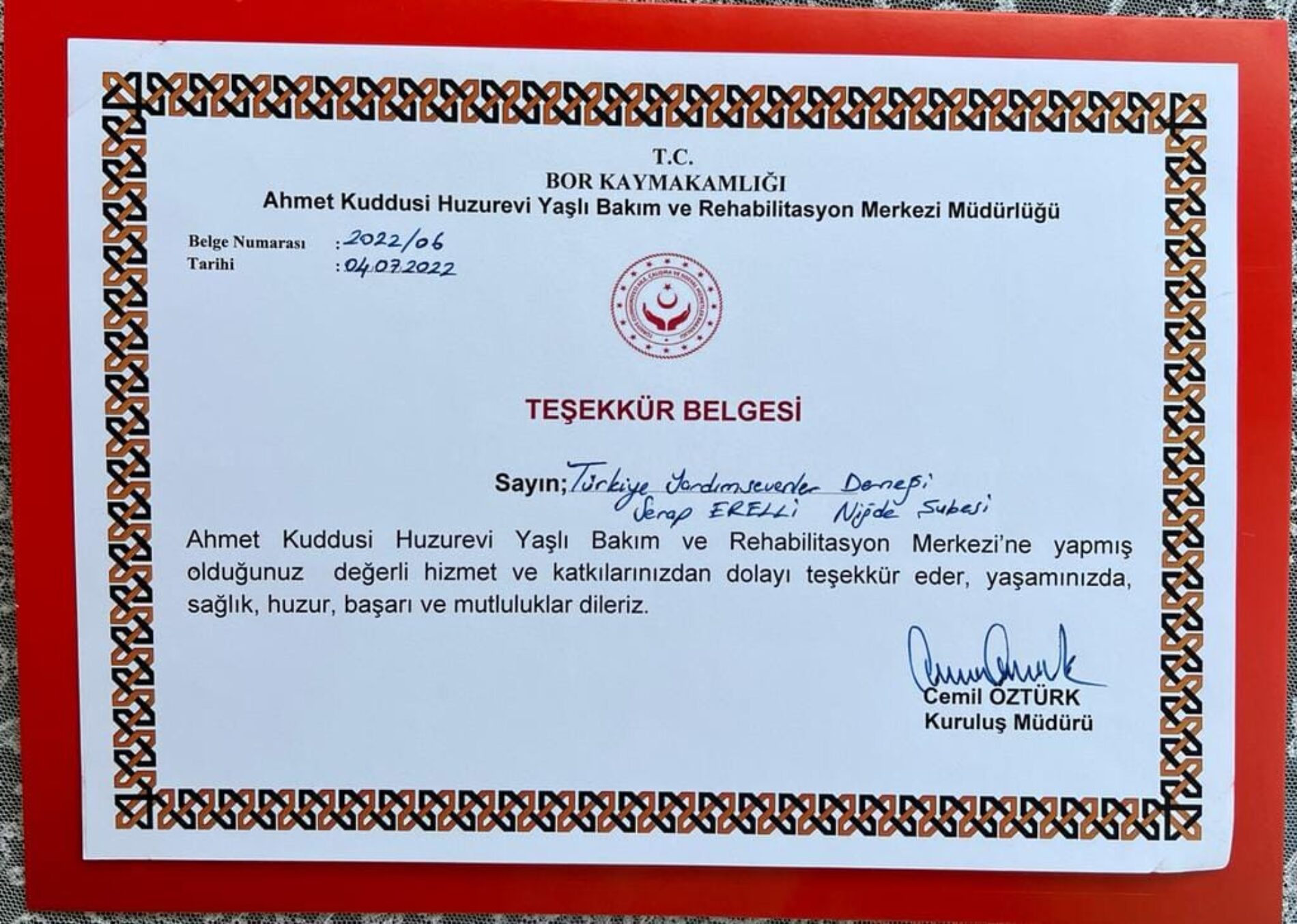 TYSD Niğde Şubemiz Ahmet Kuddusi Huzurevi ve Rehabilitasyon Merkezinde Kalan Büyüklerimiz İçin Bayram Şekeri Almıştır