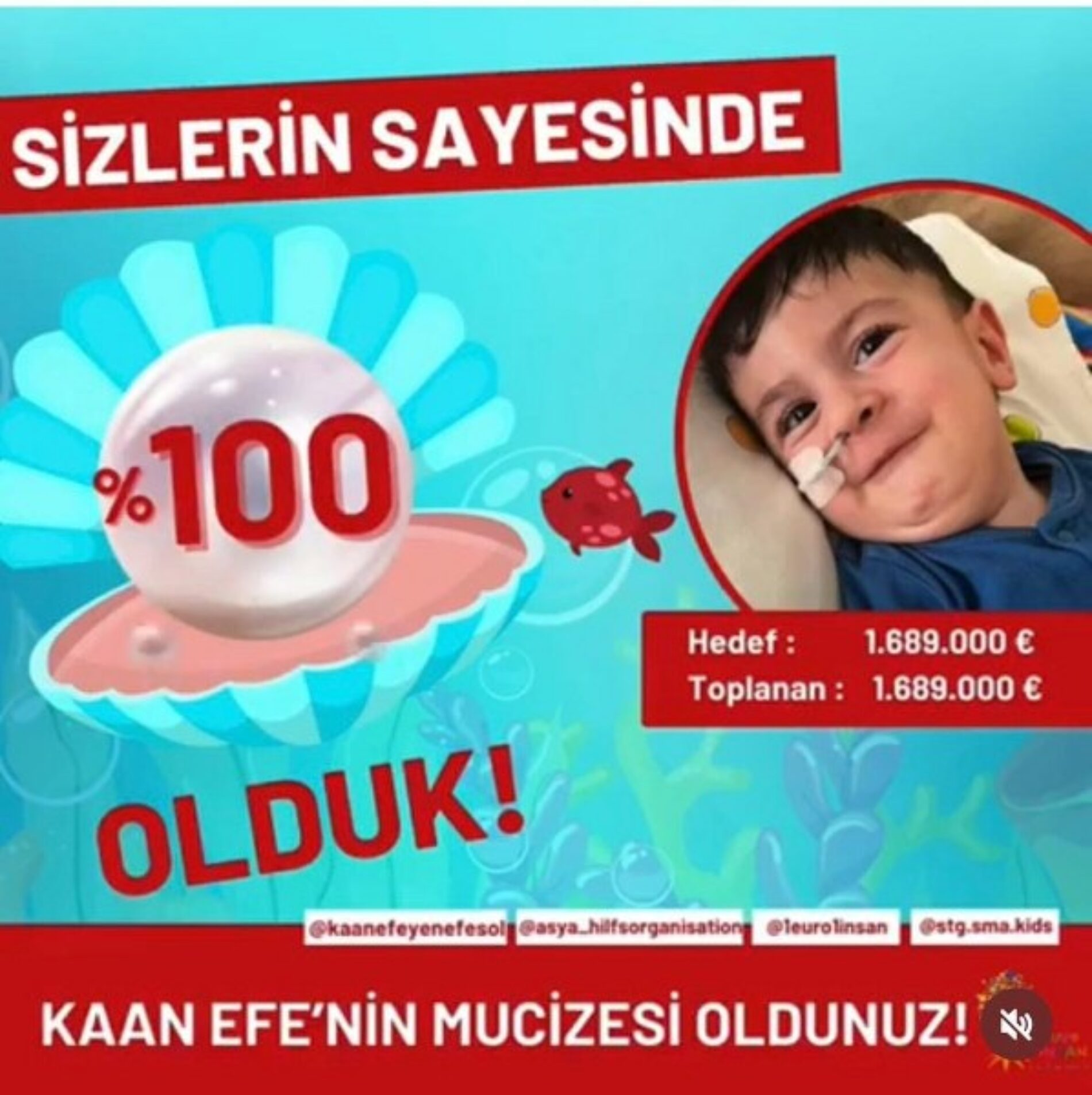 TYSD Genel Merkezi ve Dikili Şubemiz SMA Hastası Kaan Efe Bebeğimizin Kampanyasında %100 Hedefine Ulaştığımızı Bildirmektedir