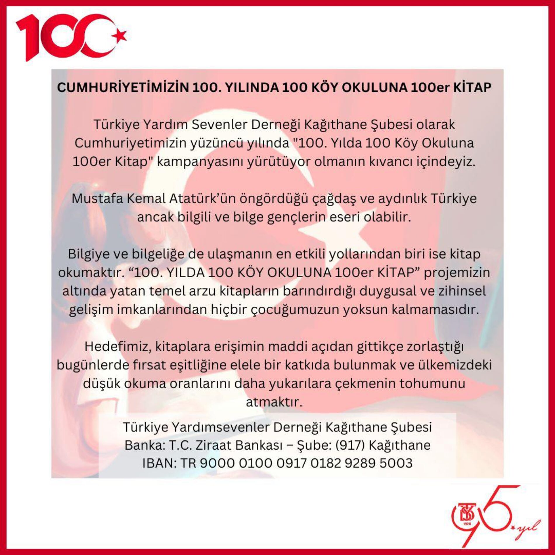 TYSD Kağıthane Şubemizin “Cumhuriyetimizin 100. Yılında 100 Köy Okulumuza 100 Kitap” Adlı Projesi